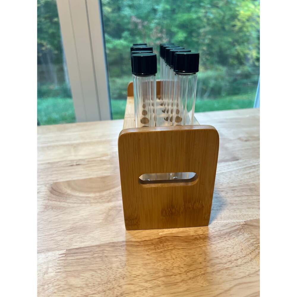 12 Capped Glass Test Tubes with Wood Stand Display Rack Science Lab Testing - Picture 4 of 12